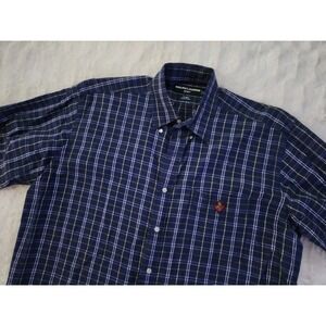 Ralph‎ Lauren Golf Tilden 100% Cotton Button Down Shirt Blue Plaid Mens Large